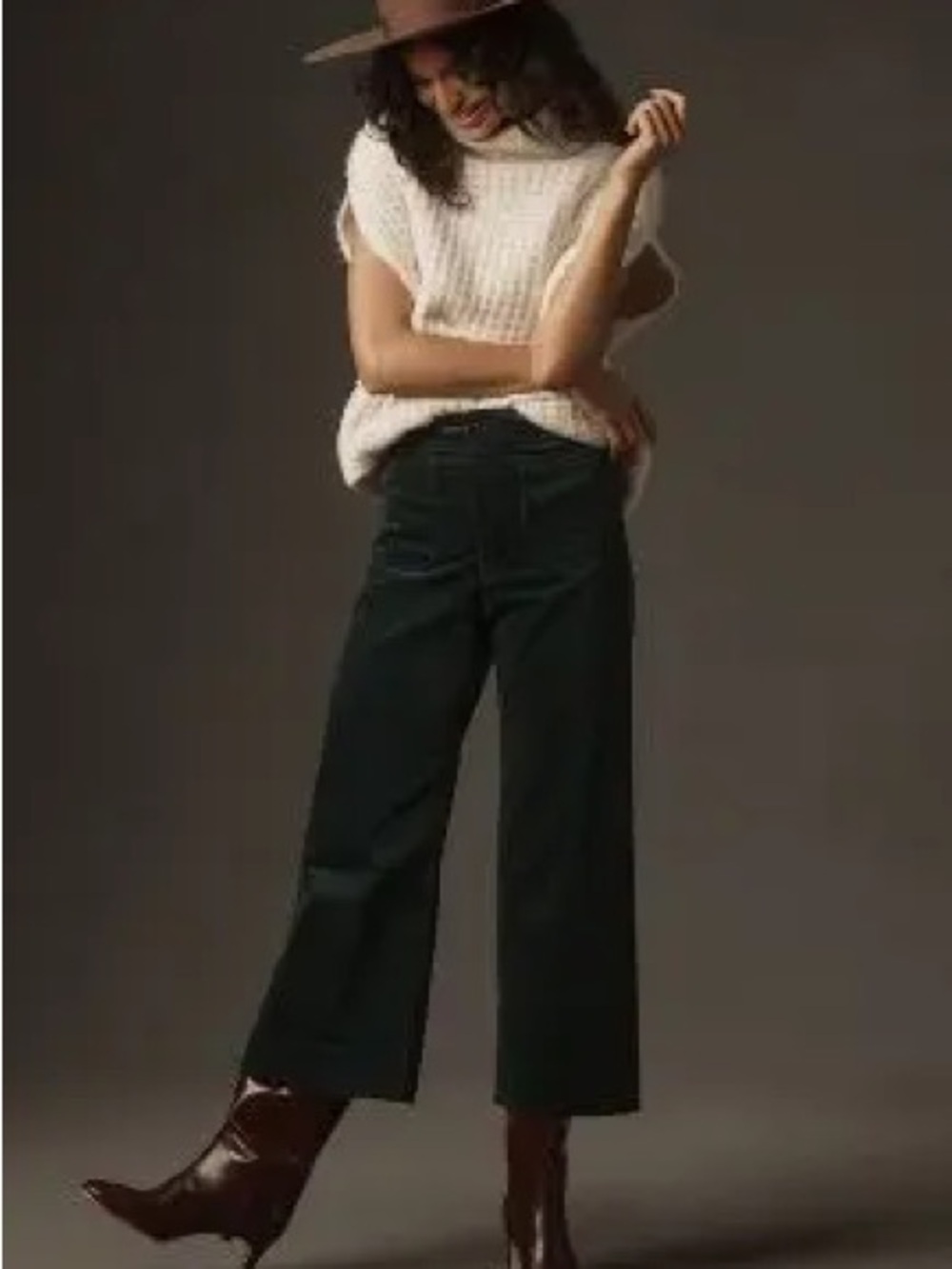 Anthropologie Maeve Colette Wide-Leg Crop Jeans - Green Corduroy